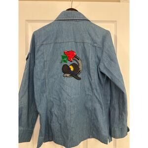 VTG Levis Orange Tab Horseshoe/Rose/Hat Embroidered Snap Button Denim Shirt Sz S